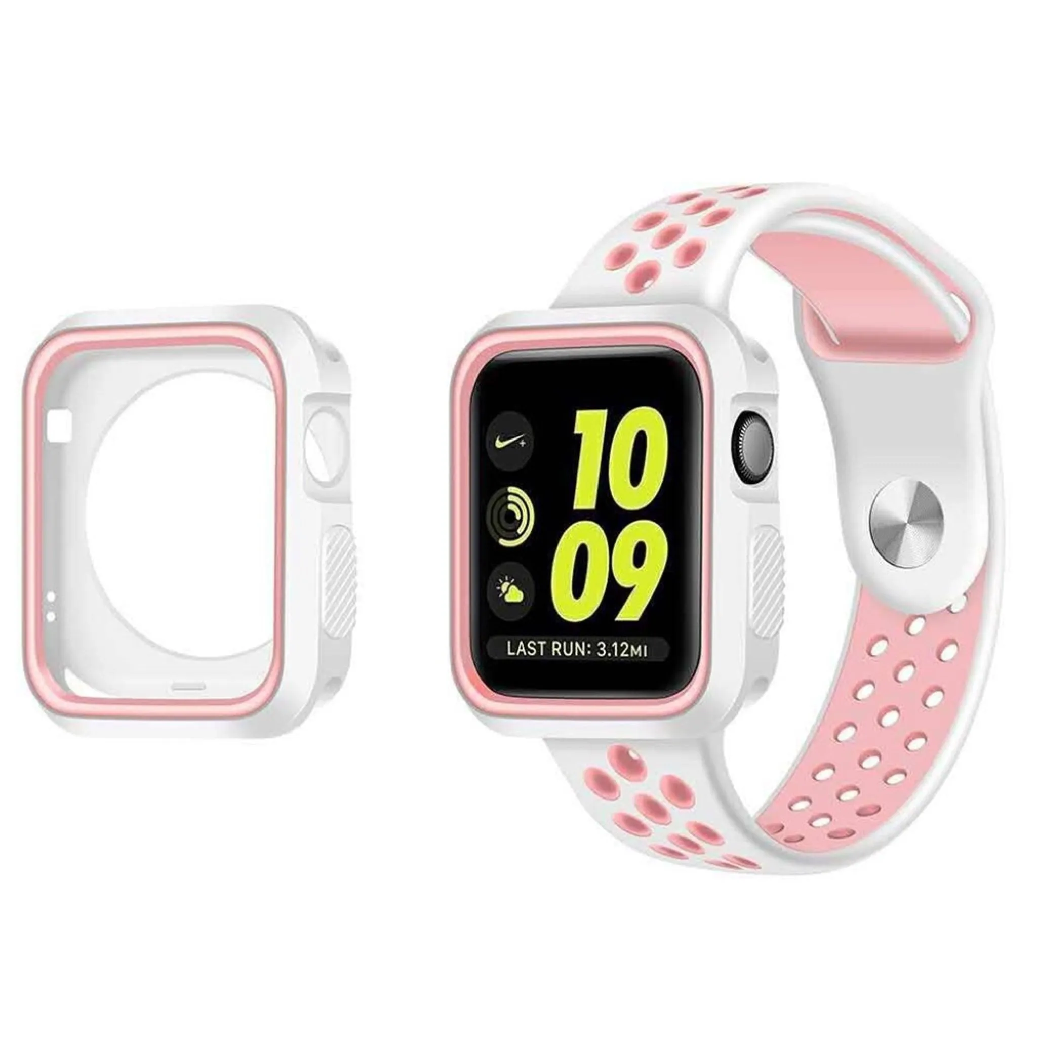 Apple Watch 42mm double color soft silicone case - White   Pink