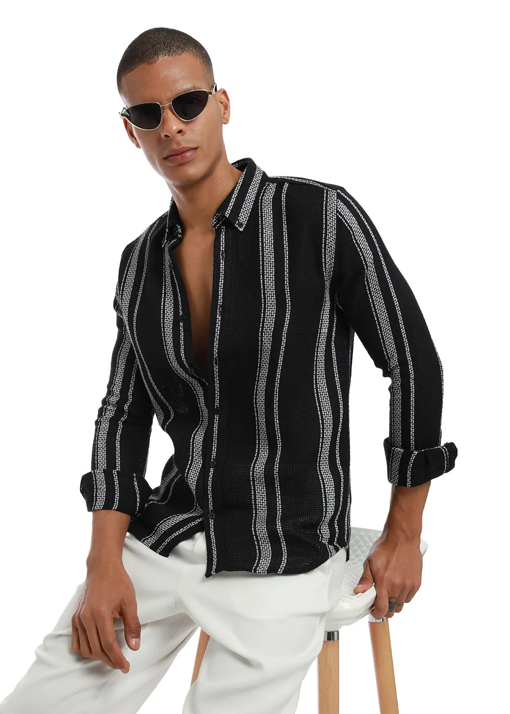 Aspect Black Striped Shirt