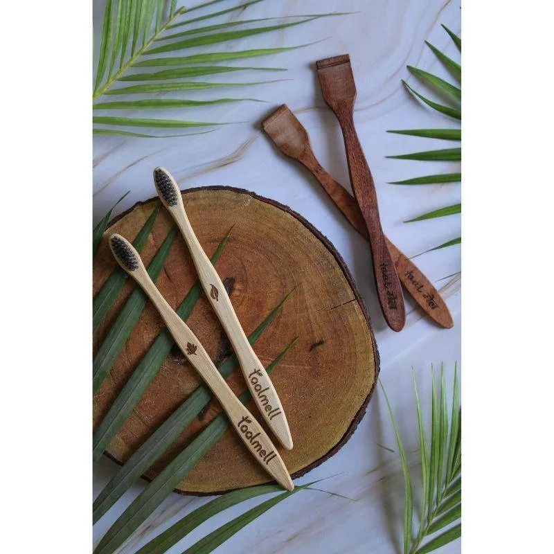 Bamboo Toothbrush & Neem Wood Tongue Cleaner - Pack Of 2 Each