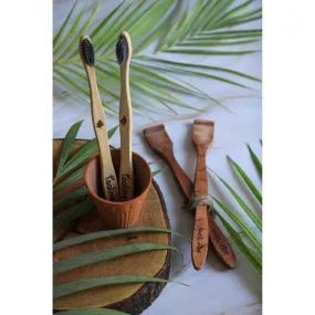 Bamboo Toothbrush & Neem Wood Tongue Cleaner - Pack Of 2 Each