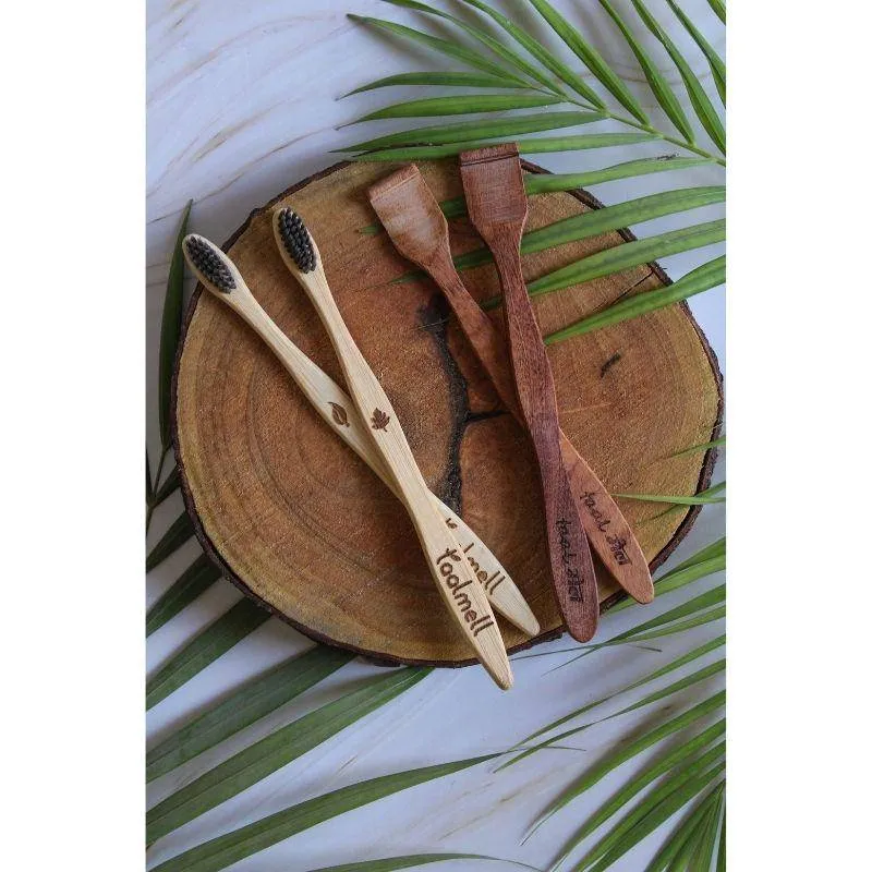 Bamboo Toothbrush & Neem Wood Tongue Cleaner - Pack Of 2 Each