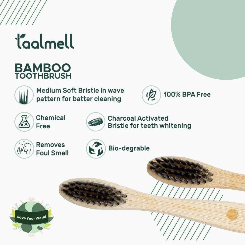 Bamboo Toothbrush & Neem Wood Tongue Cleaner - Pack Of 2 Each