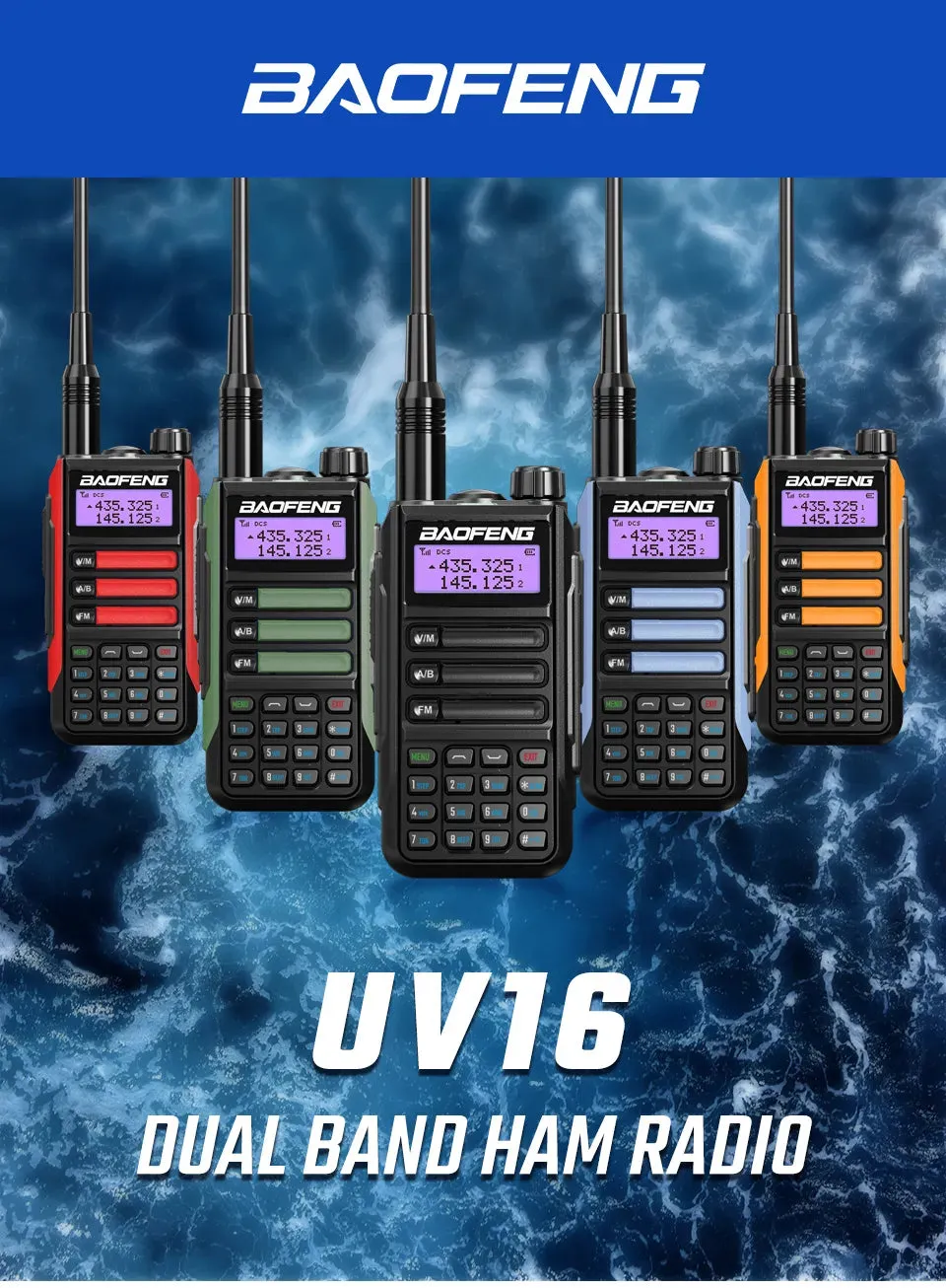 BaoFeng UV16 Walkie-Talkie Tri Band Professional Hunting Ham Waterproof Long Range Type-C Charger VHF UHF Two Way Portable Radio