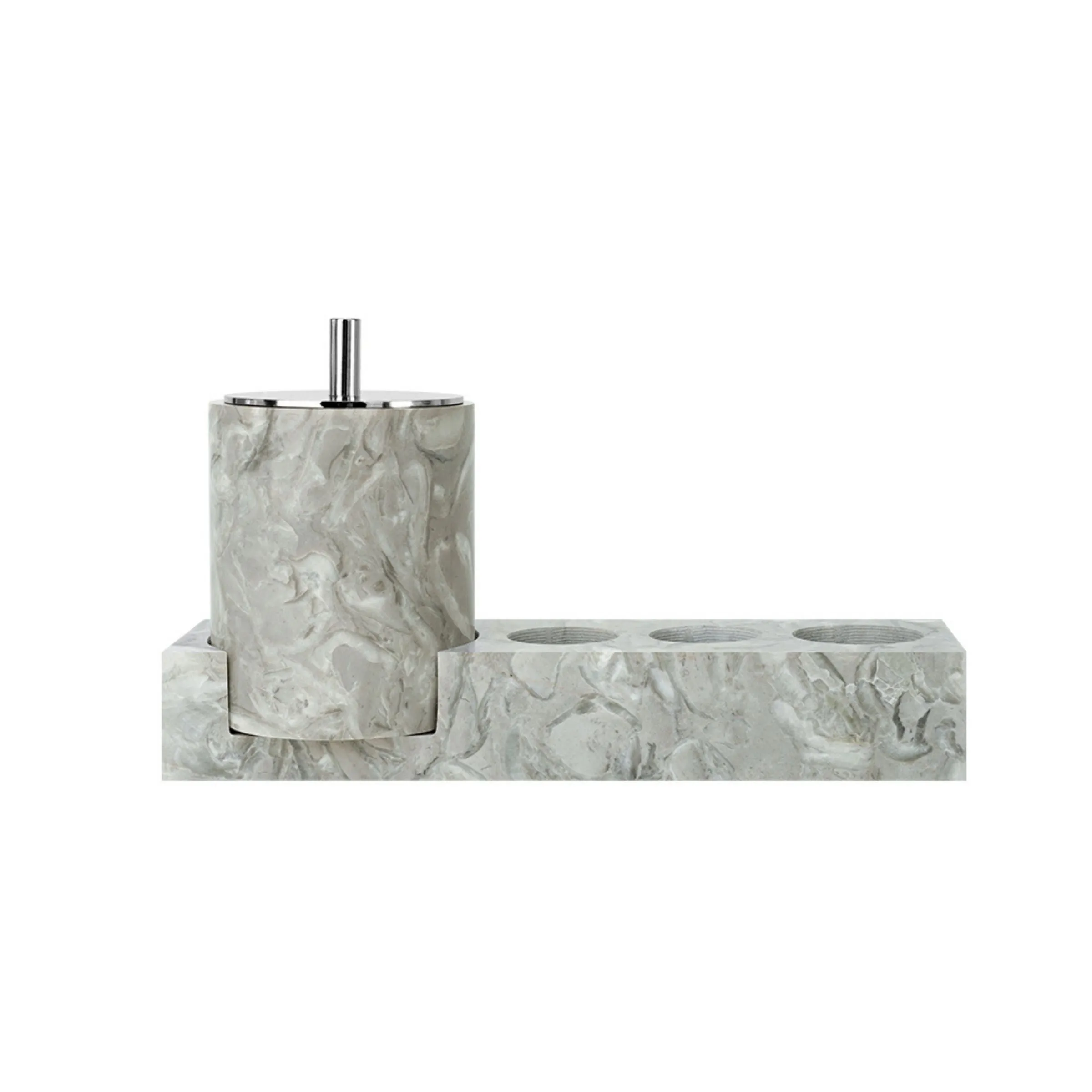 Bawang Flower Marble Toothbrush Holder Set (Cotton Stick Canister Style - Silver Lid) TMC892-1 CBJ892-6