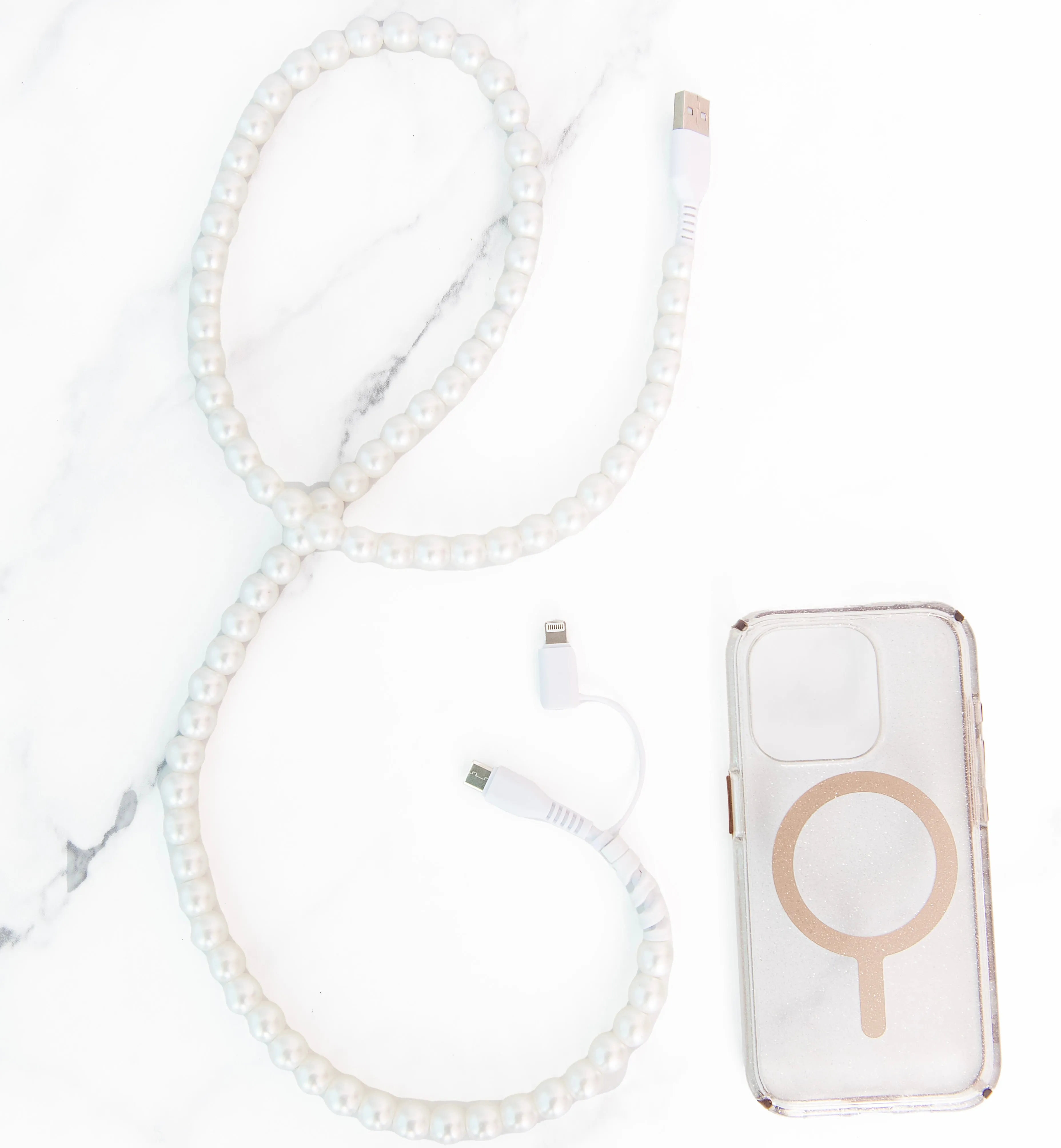 Beaded Phone Charger | Pearl