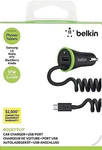 Belkin Boost Up 17W Car Charger USB A Port with Micro USB Cable - F8M890bt04-BLK