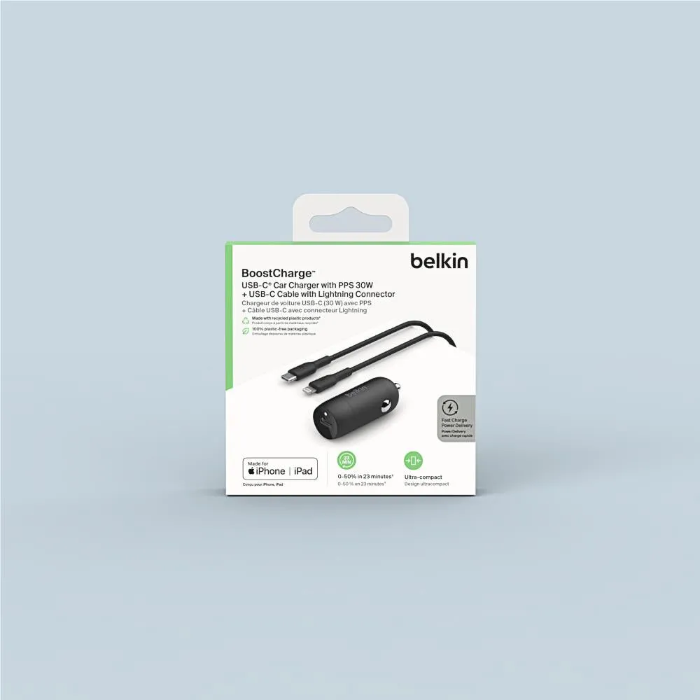 Belkin BoostUp Charge 30W USB-C Car Charger with Lightning Cable