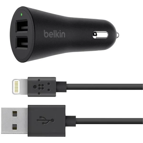 Belkin F8J221bt04-BLK BOOST?UP 2-Port Car Charger with MIXIT? Lightning to USB-A Cable