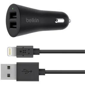 Belkin F8J221bt04-BLK BOOST?UP 2-Port Car Charger with MIXIT? Lightning to USB-A Cable