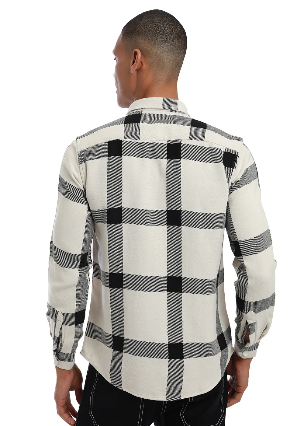 Black & White Brushed Cotton Check Shirt