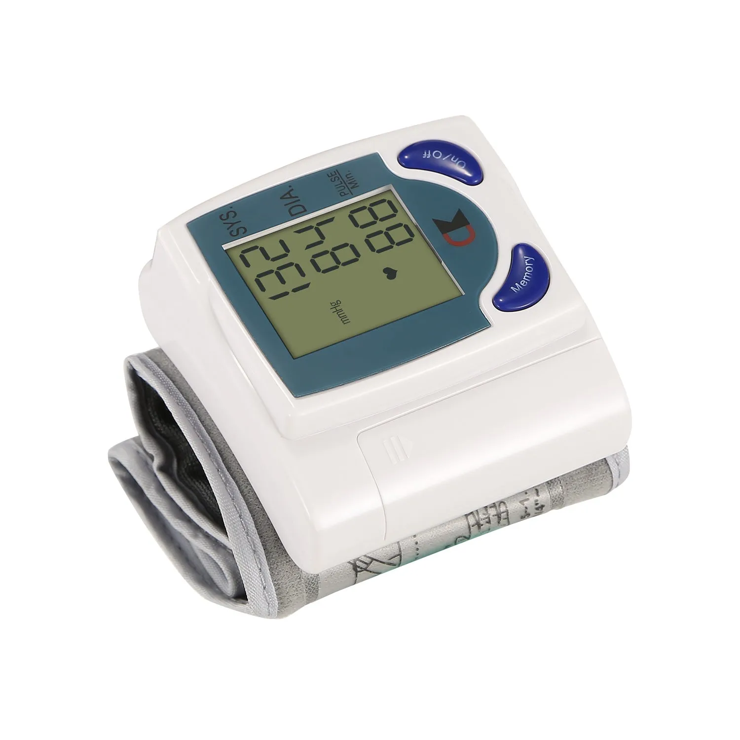 Blood Pressure Monitor Wrist Digital High Blood Pressure Cuff Heartbeat Tester w/ 60 Reading Memory 1.8 Inches LCD Screen Storage Box