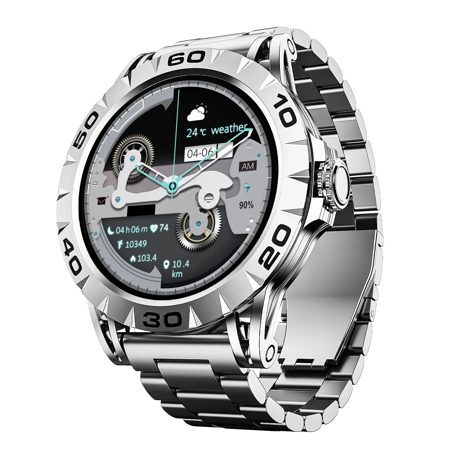 boAt Enigma Z30 with 1.39" HD Display, Bluetooth Calling,Luxurious Metal Body, HR&SpO2Monitoring, Functional Crown, Widget Control, 100  Cloud Watch Faces, IP67(Classic Silver)