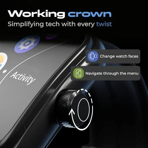 Boult Newly Launched Trail Smart Watch 2.01'' 3D Curved HD Display, BT Calling, Working Crown, 190 Watchfaces, 500 Nits Brightness, AI Voice Assistant, SpO2 Monitoring, 120  Sports Mode (Raven Black)