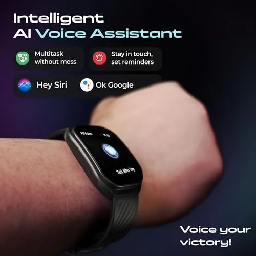 Boult Newly Launched Trail Smart Watch 2.01'' 3D Curved HD Display, BT Calling, Working Crown, 190 Watchfaces, 500 Nits Brightness, AI Voice Assistant, SpO2 Monitoring, 120  Sports Mode (Raven Black)