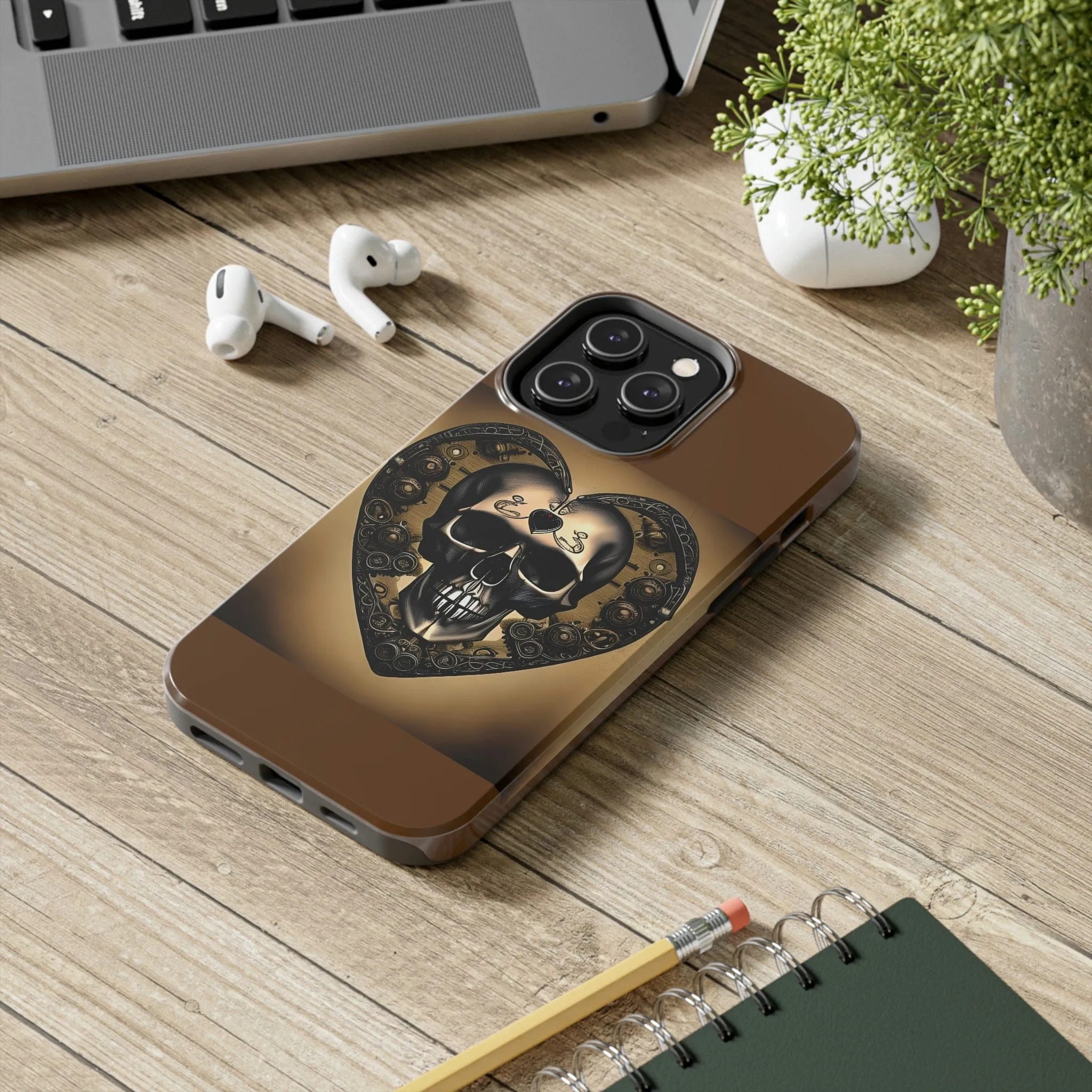 Brown Skull Heart Tough Phone Cases For Iphone Series