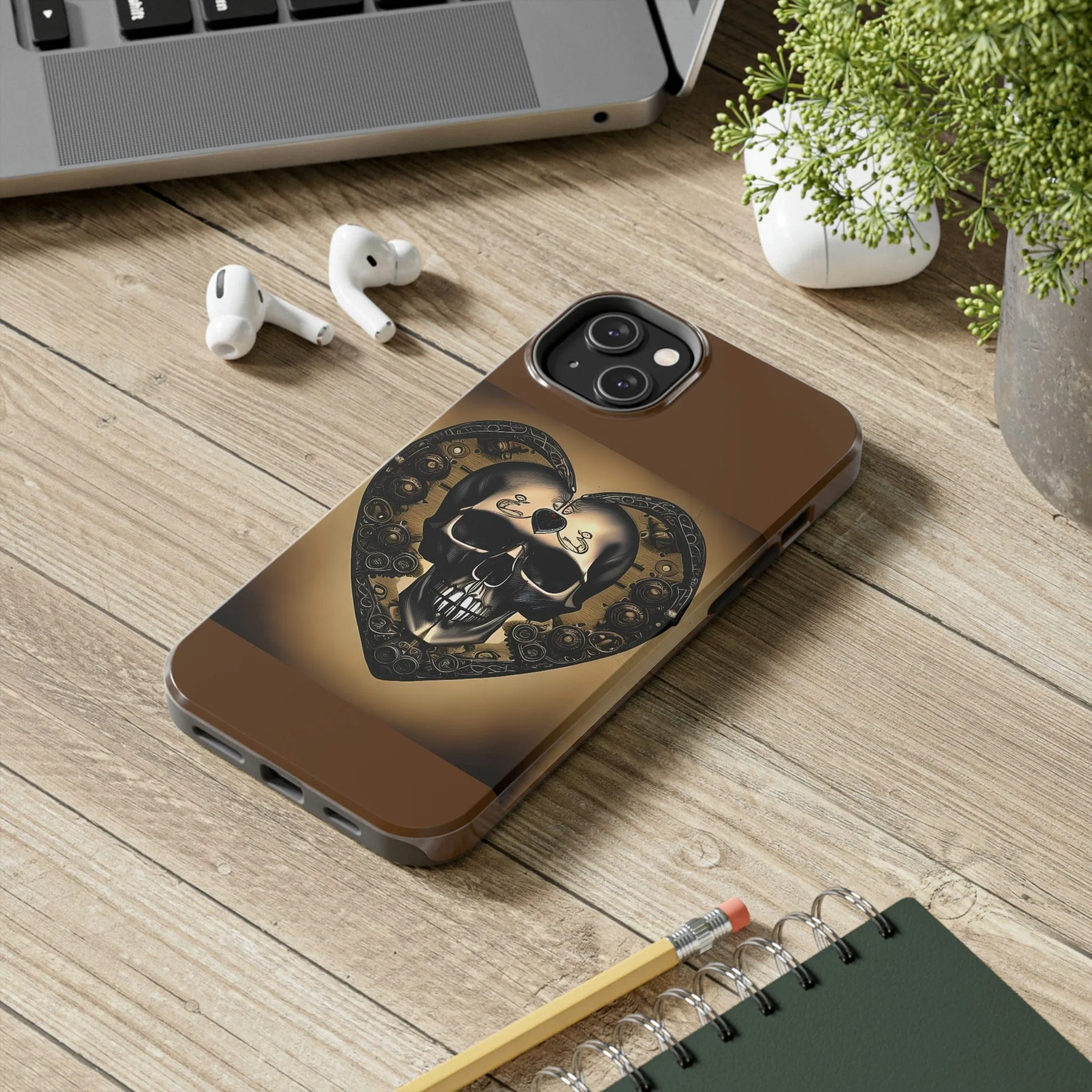 Brown Skull Heart Tough Phone Cases For Iphone Series