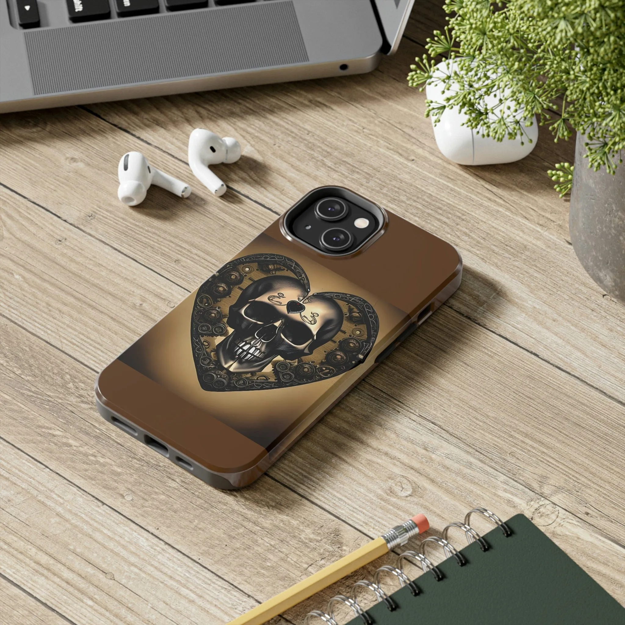 Brown Skull Heart Tough Phone Cases For Iphone Series