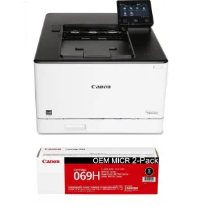 Canon LBP674Cdw Color Printer with 2 OEM Modified 069H MICR Cartridges (High Yield)