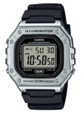 CASIO DIGITAL WATCH SQUARE SILVER BLACK RESIN BAND W218HM-7A