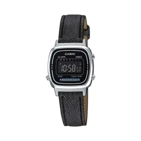 Casio LA670WL-1BDF Black Leather Denim Strap Watch for Women