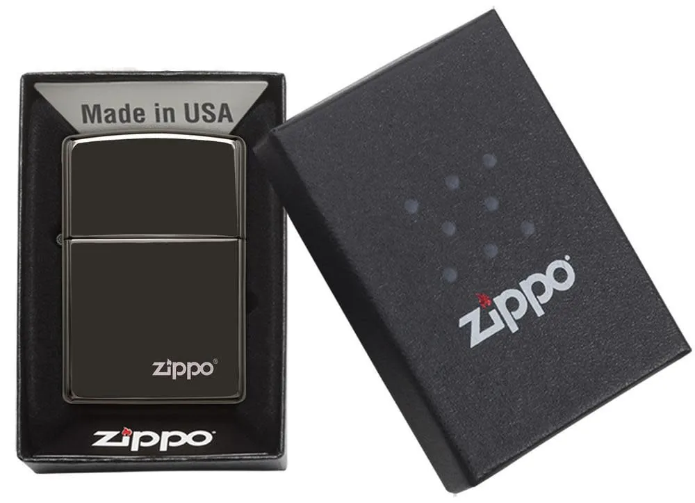 Classic High Polish Black Zippo Logo