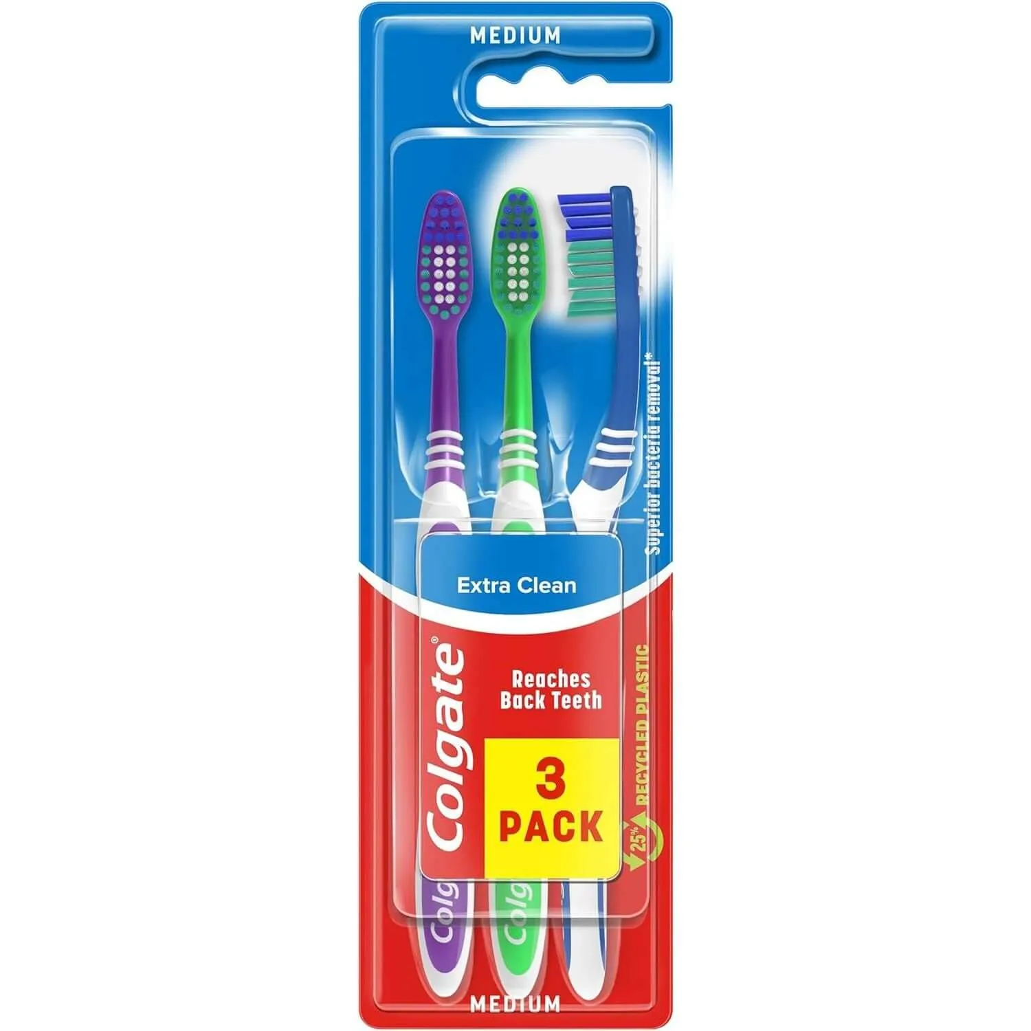 Colgate Extra Clean Toothbrush, 3 Pack Assorted