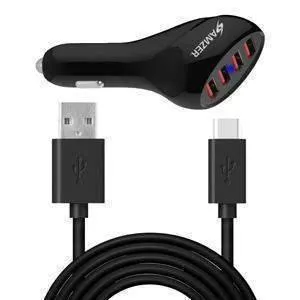 Combo Pack USB Type C Cable Black, 4-Port USB Car Charger Black