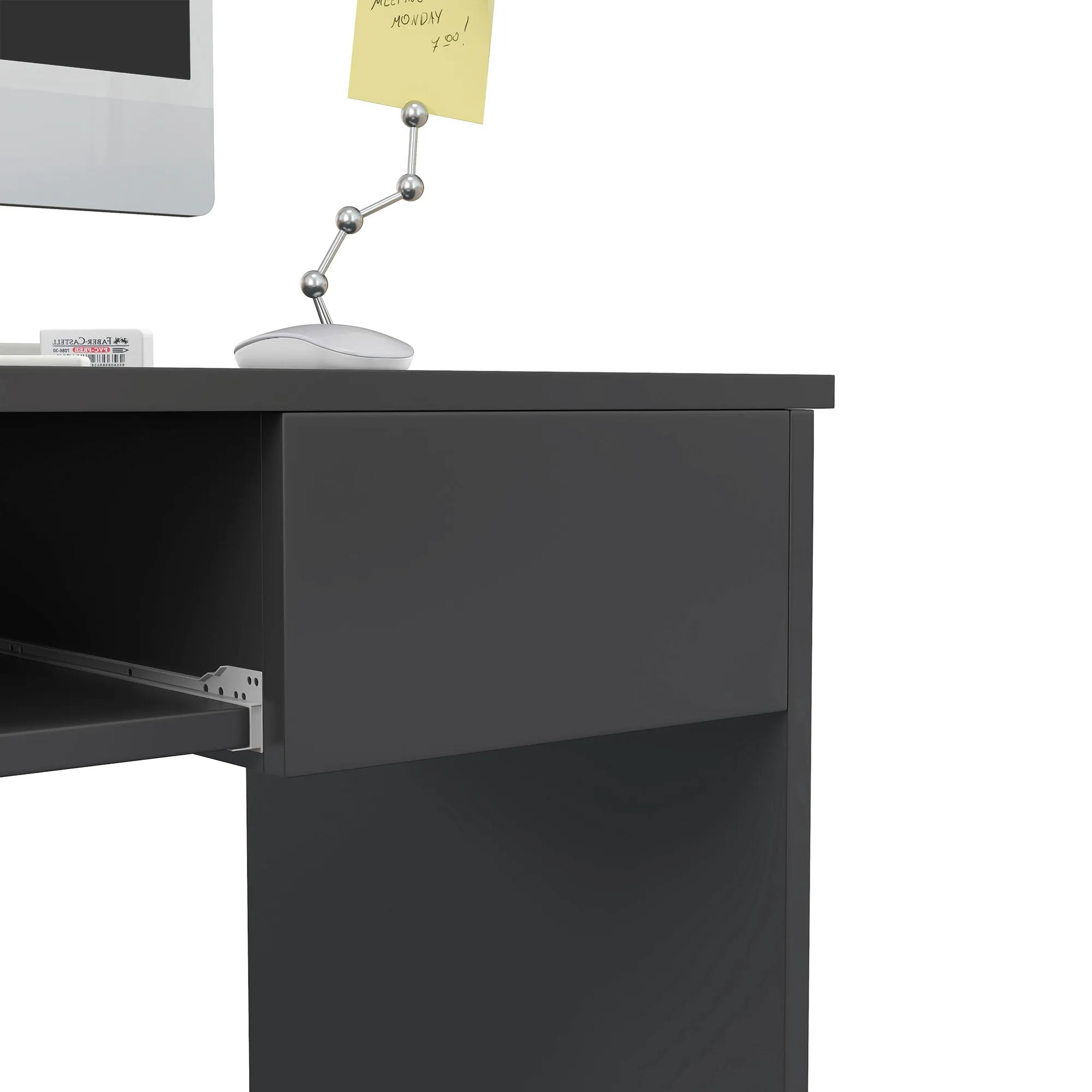 Compact Computer Desk with Keyboard Tray and Drawer, Study Desk, Writing Desk for Home Office, Grey