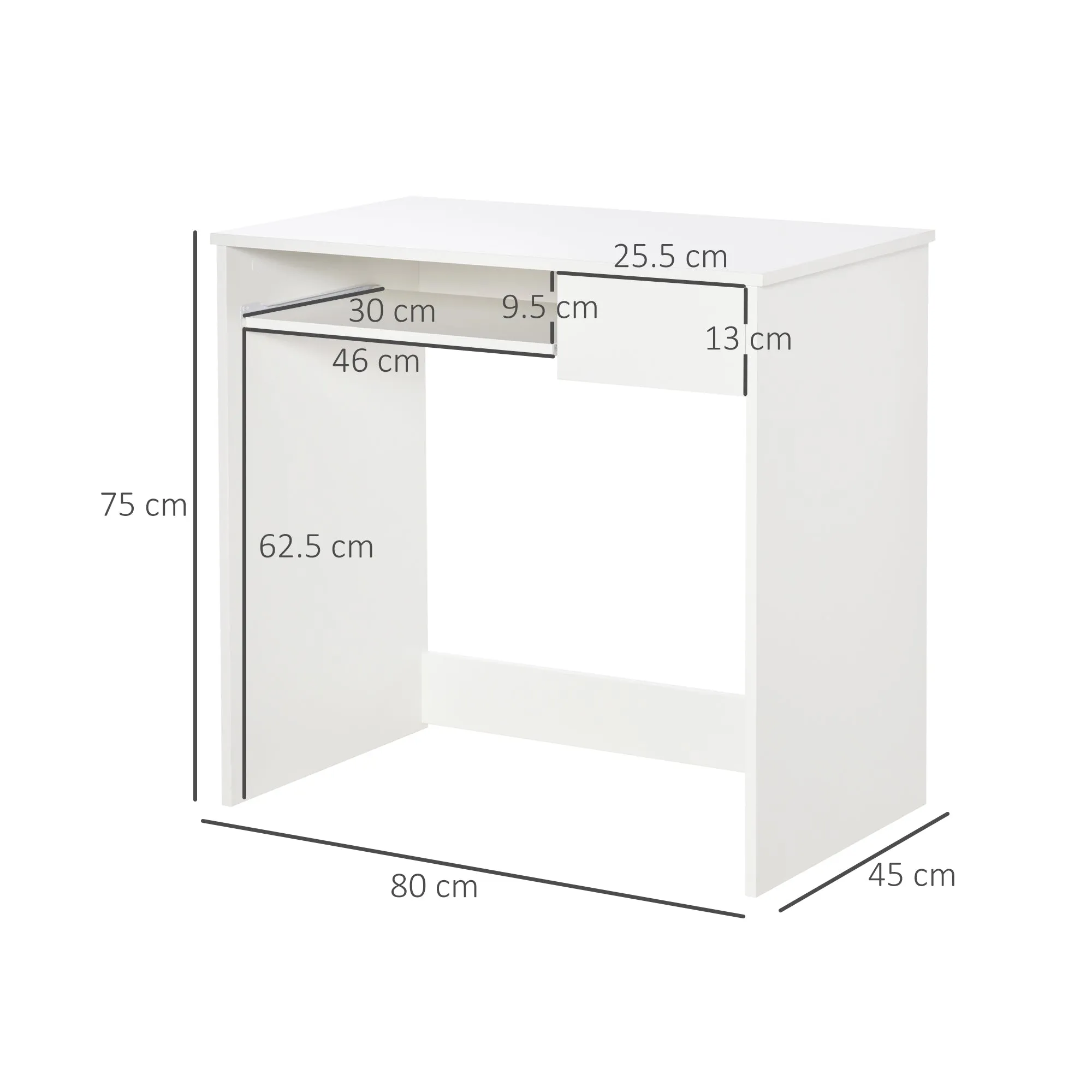 Compact Small Computer PC Table with Keyboard Tray Drawer Study Office Working Gaming  Writing Desk, White