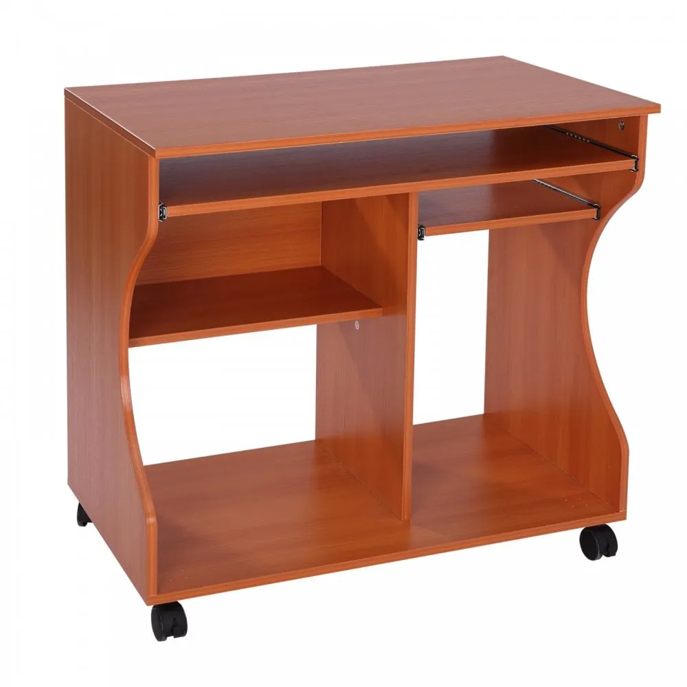 Computer Desk Laptop Writing Table Storage Shelf Workstation Wheels-Cherry Wood