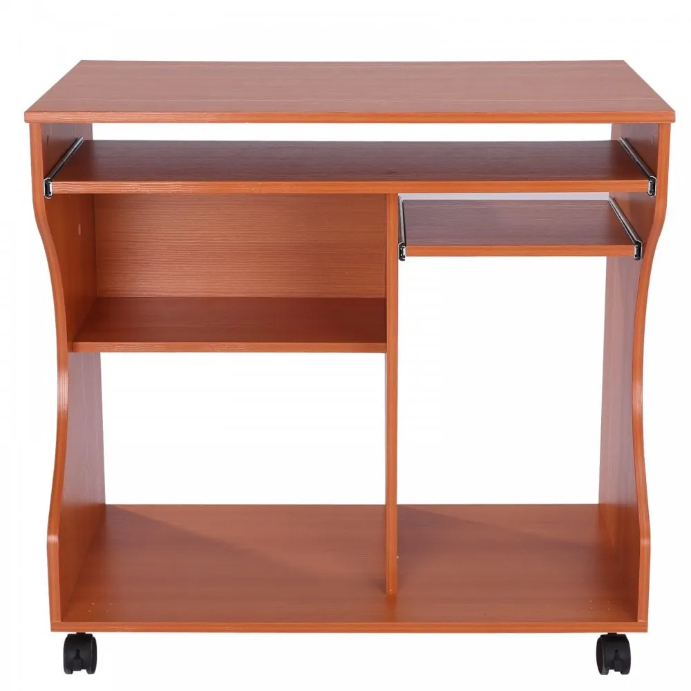 Computer Desk Laptop Writing Table Storage Shelf Workstation Wheels-Cherry Wood