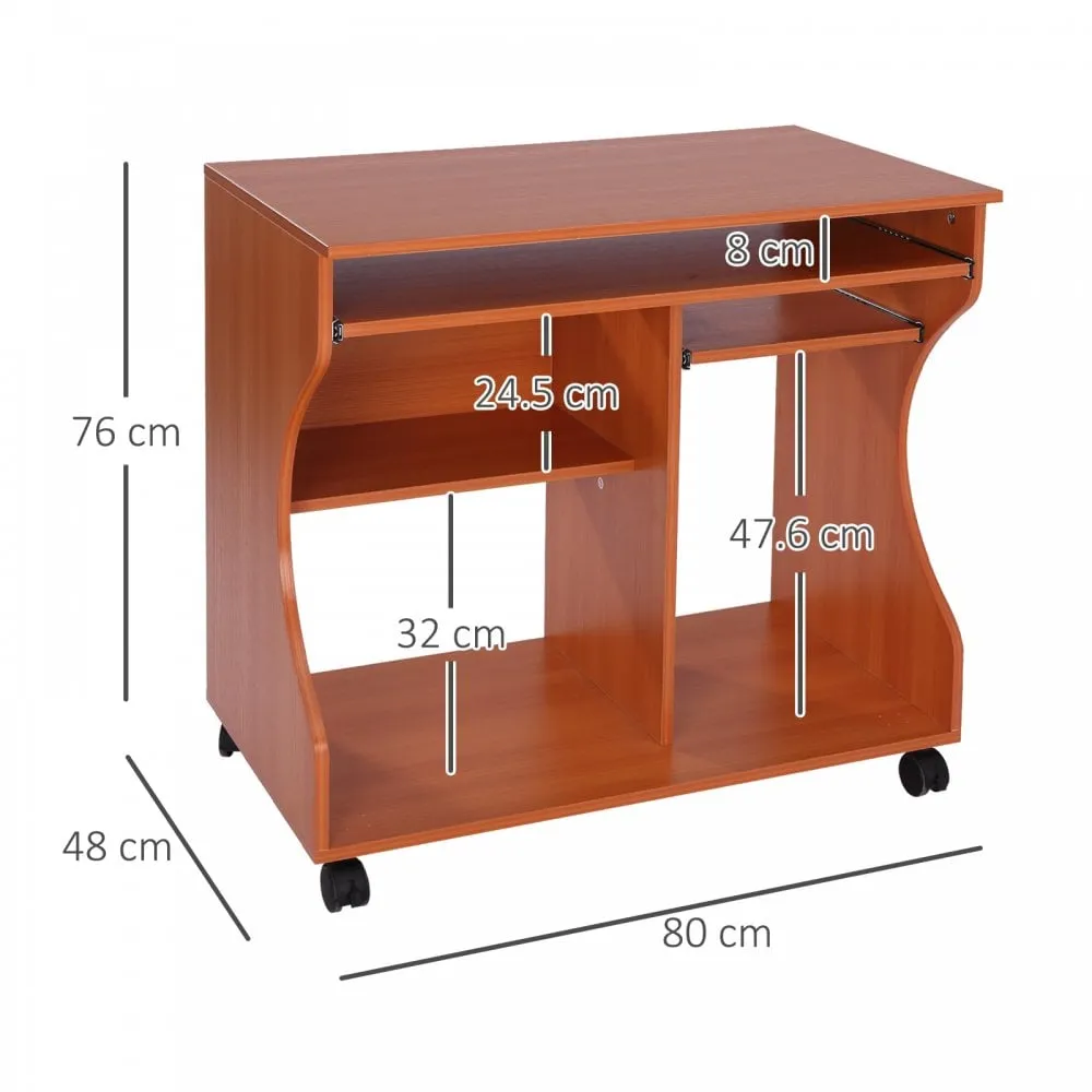 Computer Desk Laptop Writing Table Storage Shelf Workstation Wheels-Cherry Wood