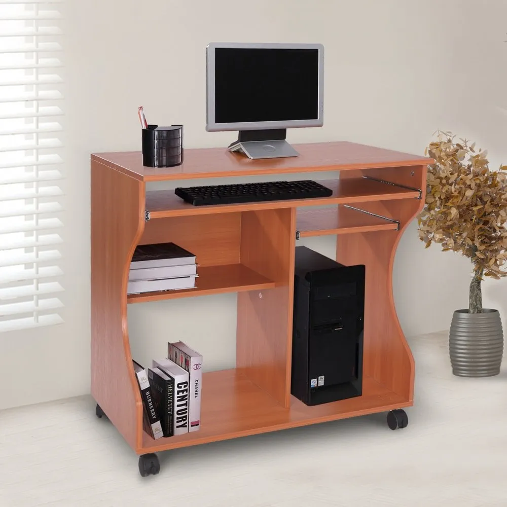 Computer Desk Laptop Writing Table Storage Shelf Workstation Wheels-Cherry Wood