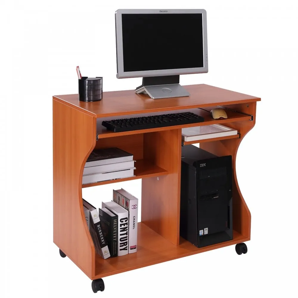 Computer Desk Laptop Writing Table Storage Shelf Workstation Wheels-Cherry Wood