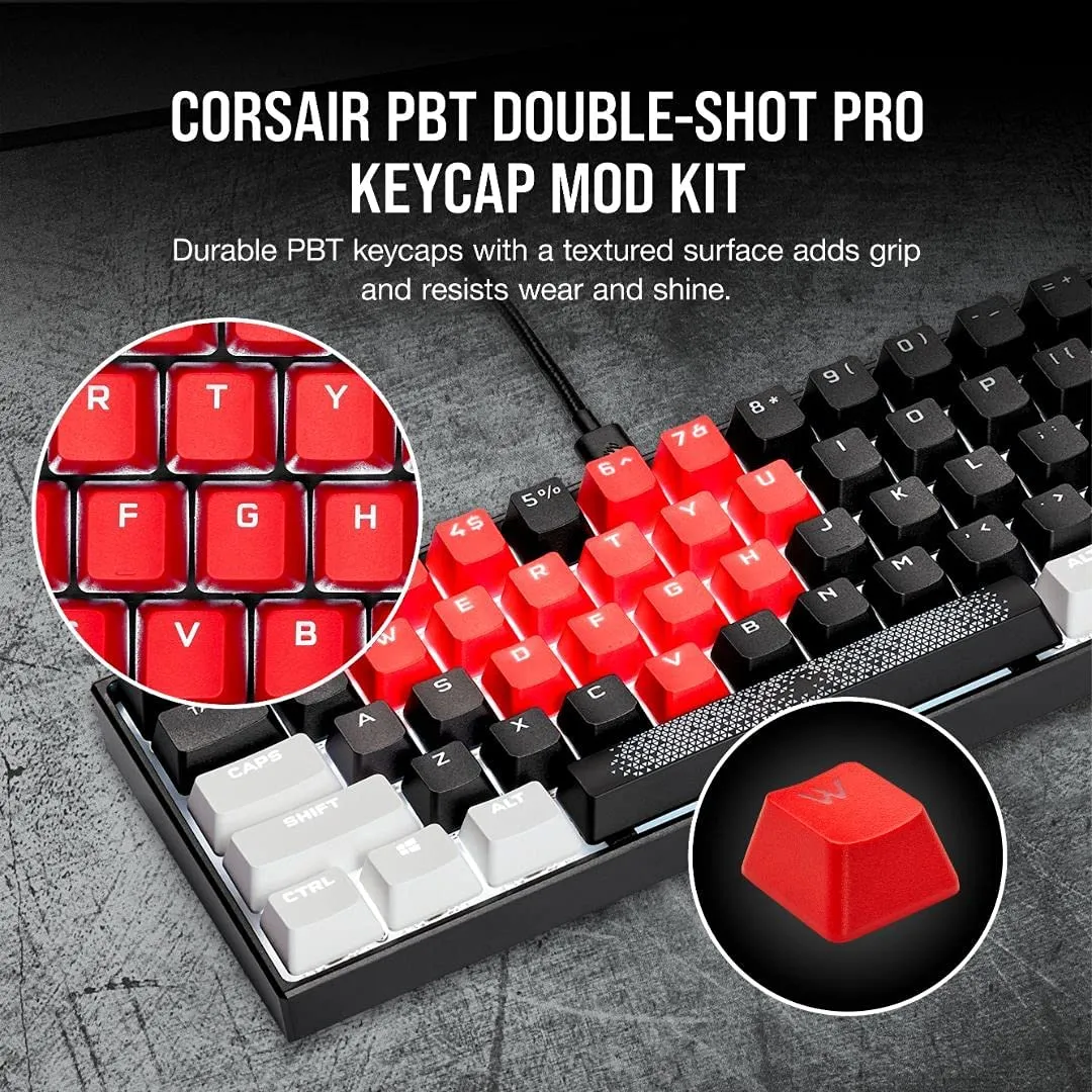 Corsair Keycap PBT Double-Shot PRO Keycap Mod Kit – Double-Shot PBT Keycaps – Standard Bottom Row – Textured Surface - (Origin Red)