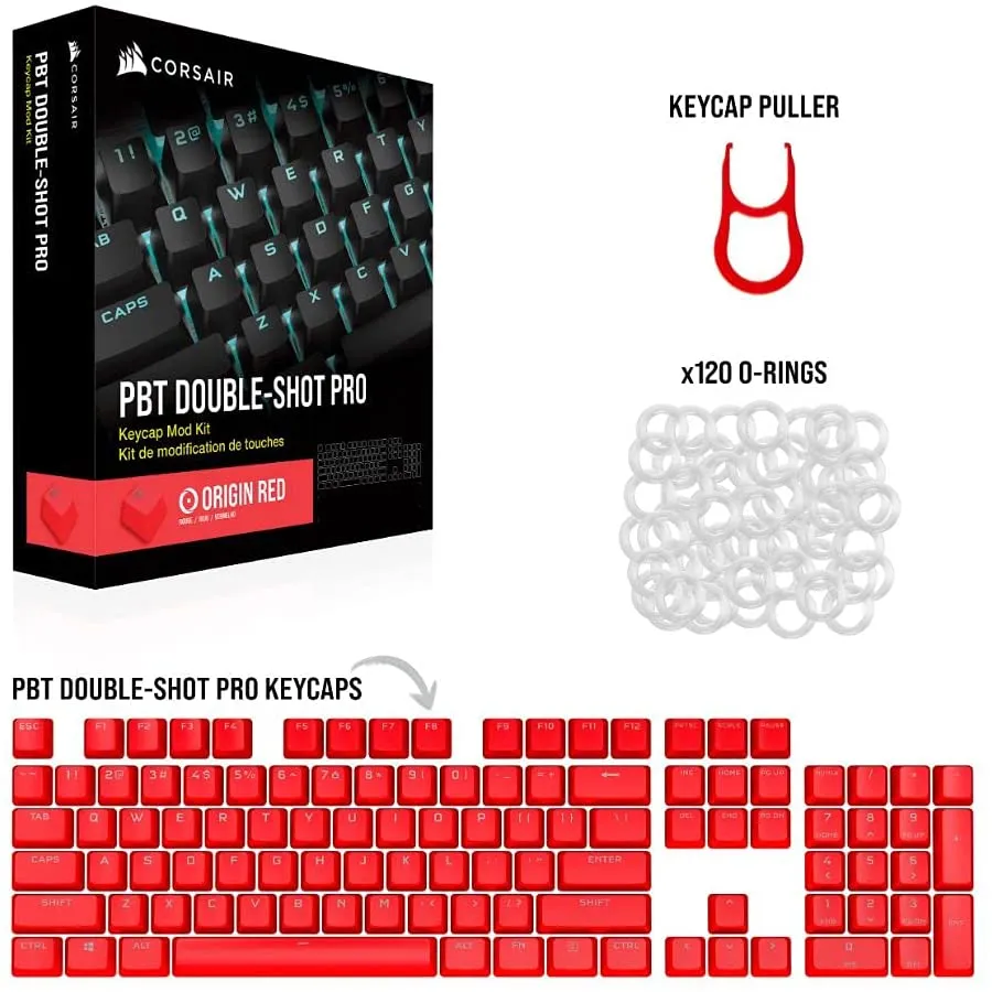 Corsair Keycap PBT Double-Shot PRO Keycap Mod Kit – Double-Shot PBT Keycaps – Standard Bottom Row – Textured Surface - (Origin Red)