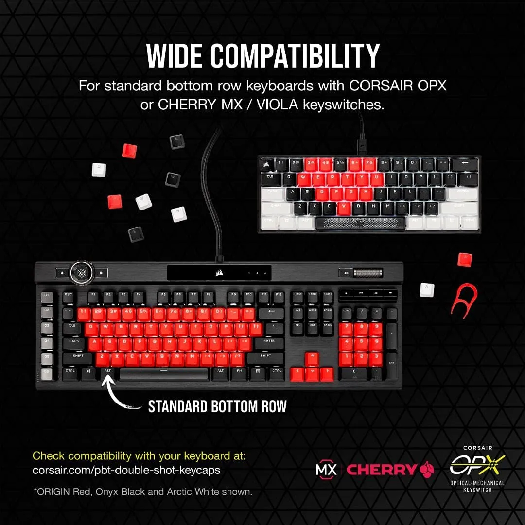 Corsair Keycap PBT Double-Shot PRO Keycap Mod Kit – Double-Shot PBT Keycaps – Standard Bottom Row – Textured Surface - (Origin Red)