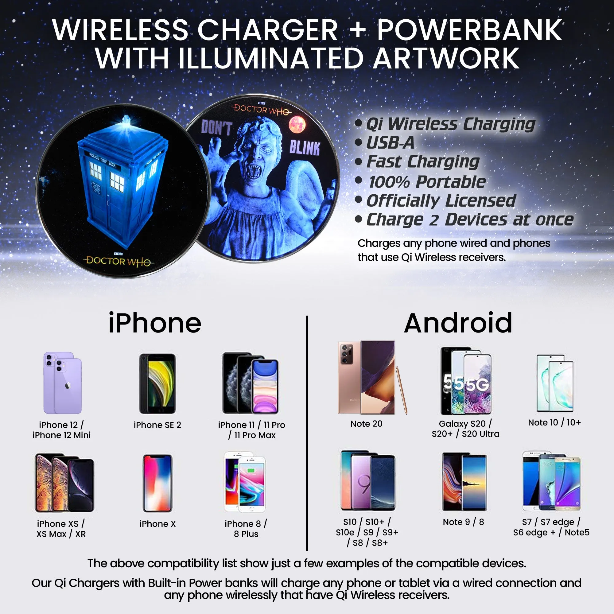 Doctor Who TARDIS Qi Wireless Charger With Illuminated TARDIS & Built-In Power bank