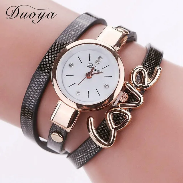 Duoya Luxury Fashion Thin Leather Bracelet Watch Women Gold Quartz Wristwatch Ladies Montre Female Women Girl Clock Watch