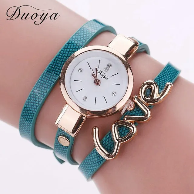 Duoya Luxury Fashion Thin Leather Bracelet Watch Women Gold Quartz Wristwatch Ladies Montre Female Women Girl Clock Watch