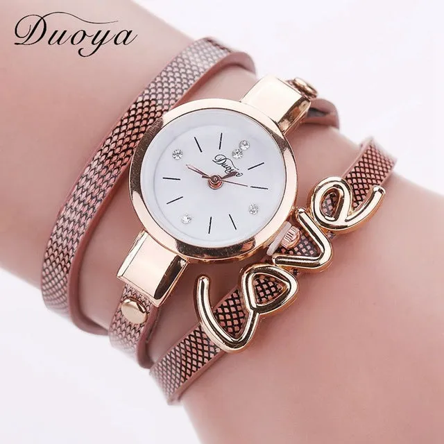 Duoya Luxury Fashion Thin Leather Bracelet Watch Women Gold Quartz Wristwatch Ladies Montre Female Women Girl Clock Watch