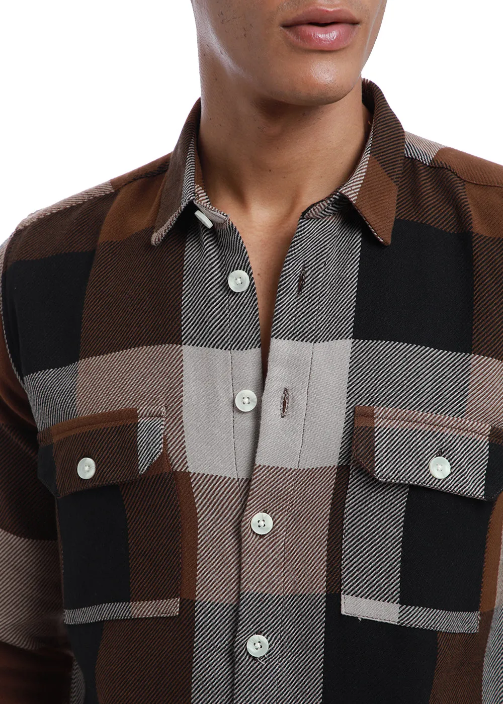 Dusky Brown Brushed Cotton Check Shirt