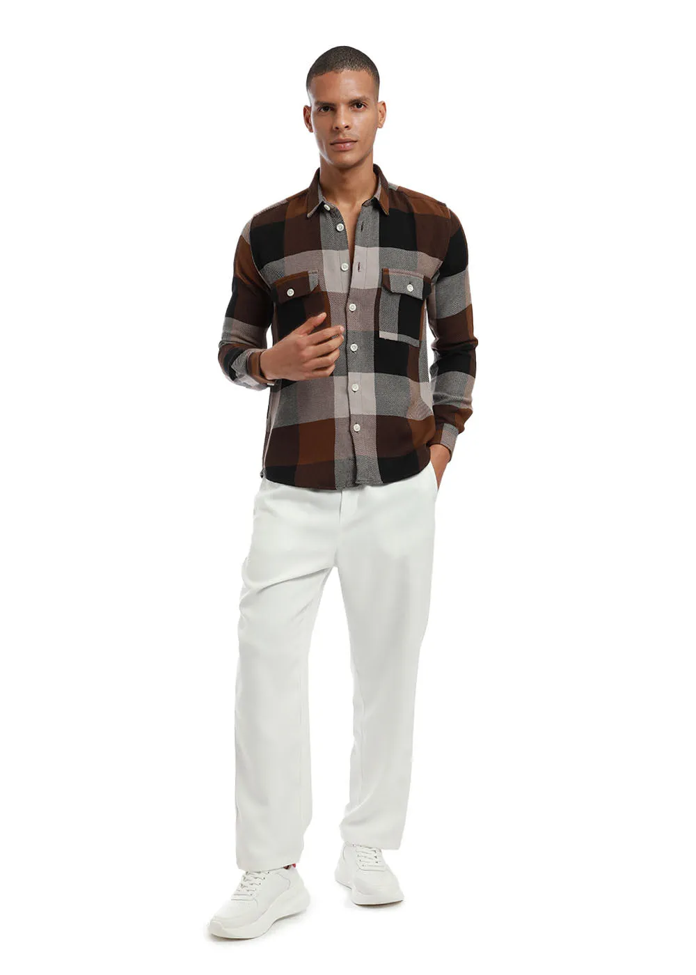 Dusky Brown Brushed Cotton Check Shirt