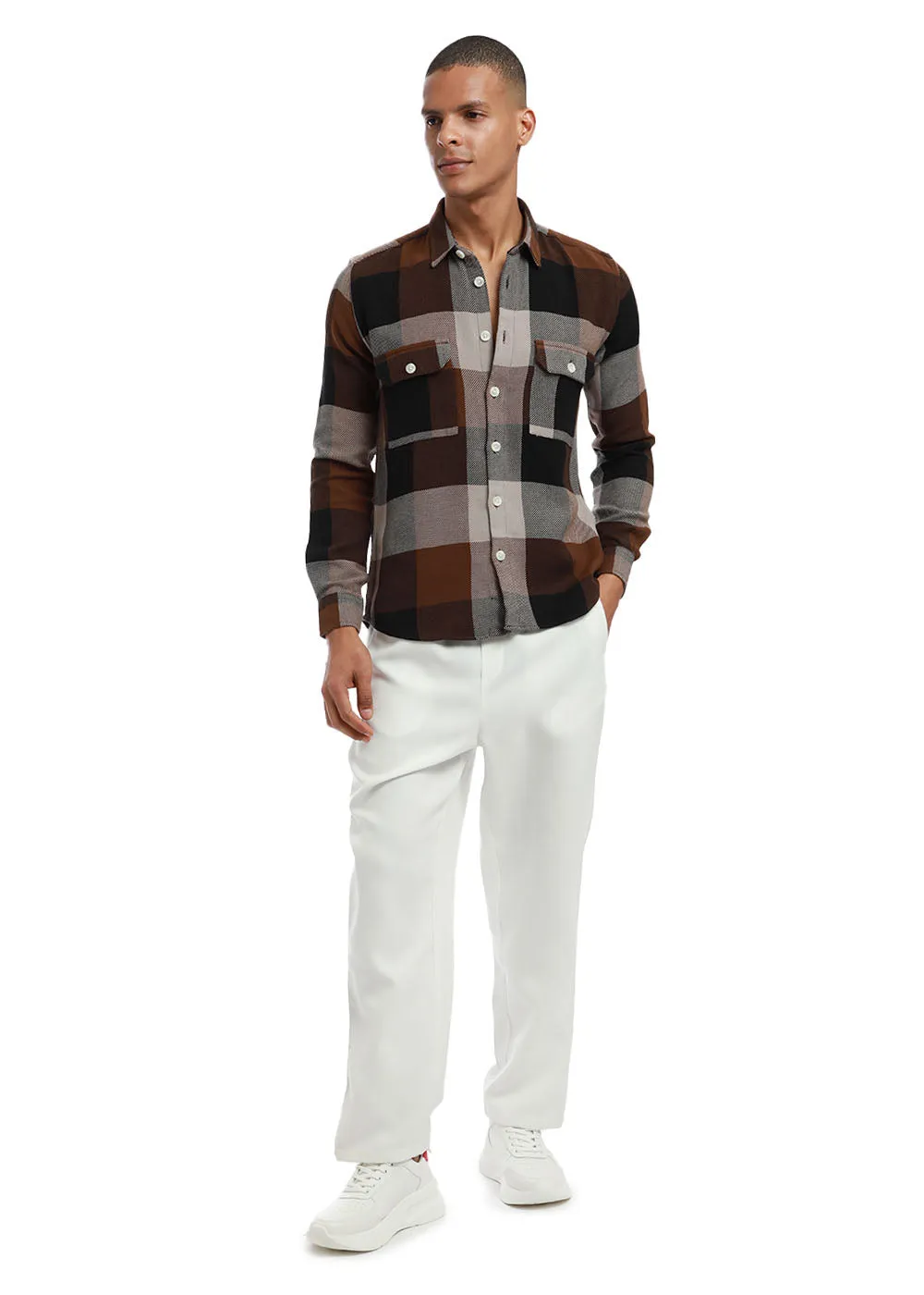 Dusky Brown Brushed Cotton Check Shirt