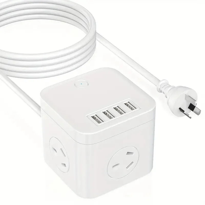 Electrical Power Strip Cube With 3 AC Outlets And 4 USB Ports