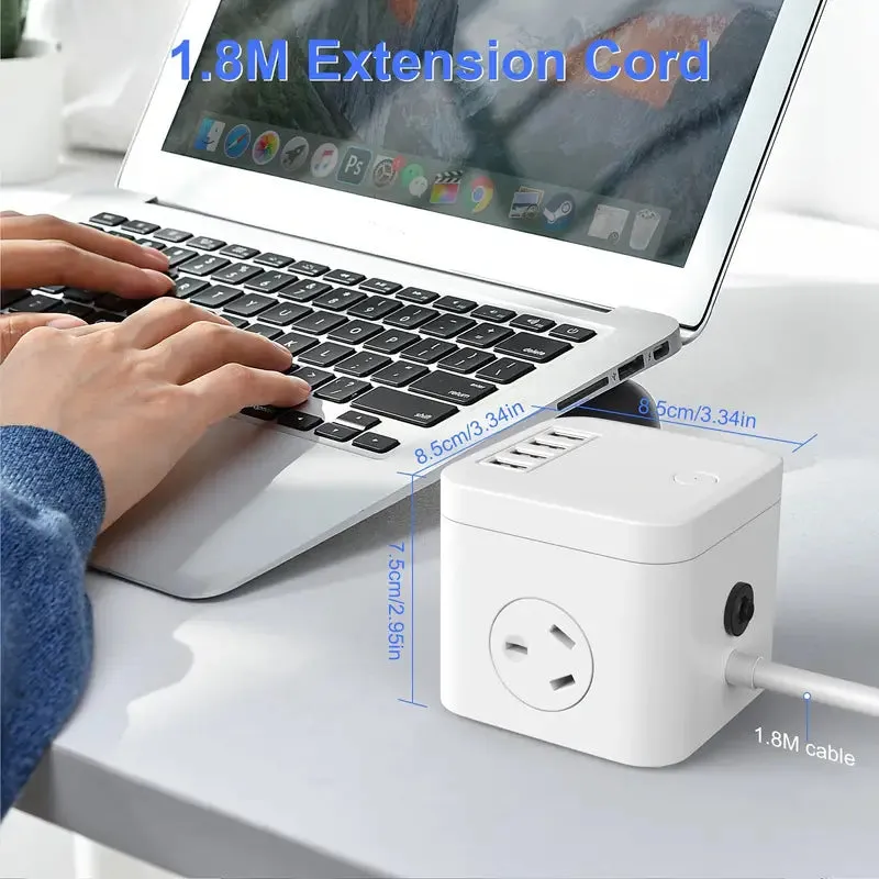 Electrical Power Strip Cube With 3 AC Outlets And 4 USB Ports