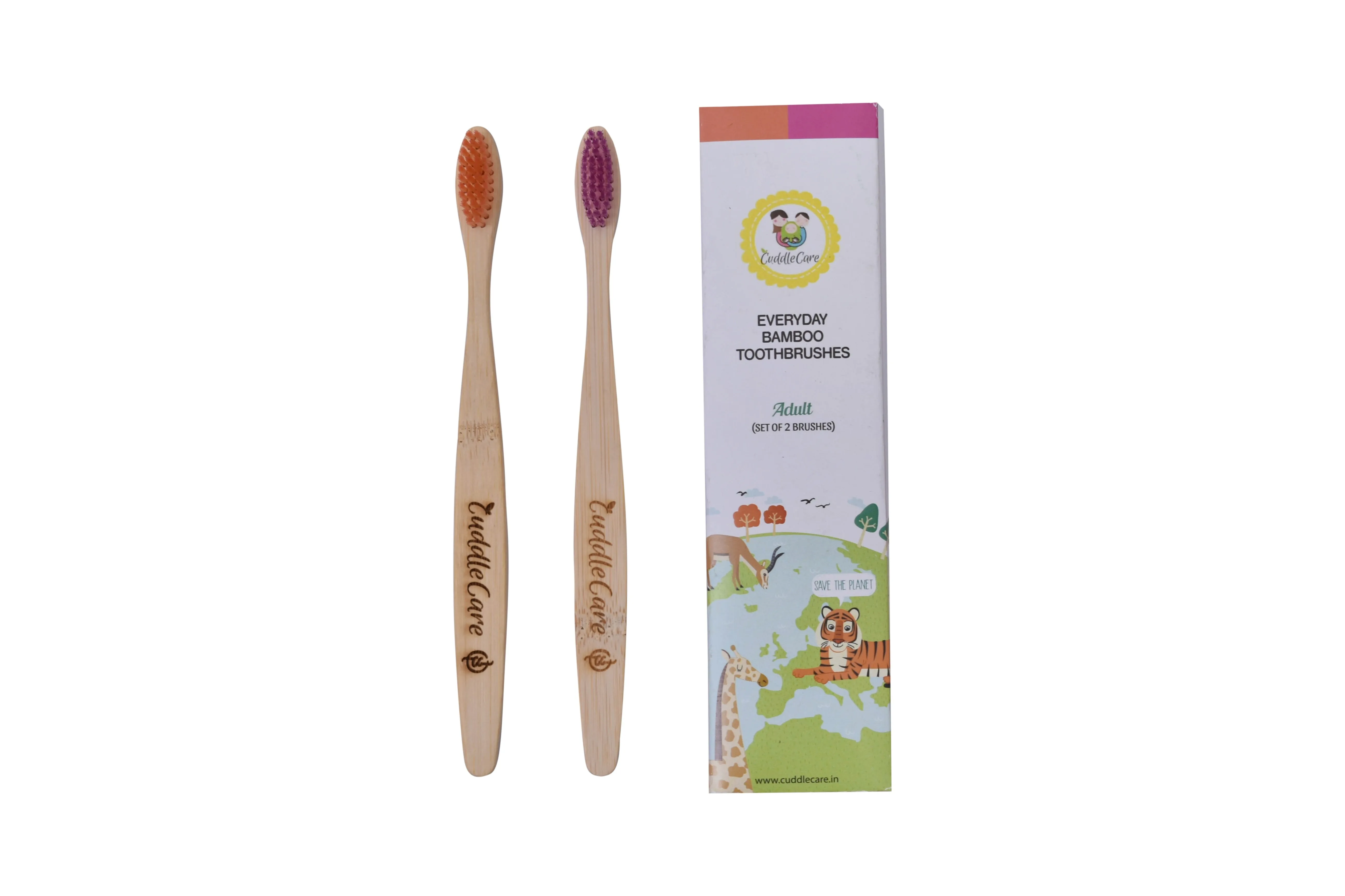 Everyday Bamboo Toothbrush For Adults (Pack of 2) Purple & Orange