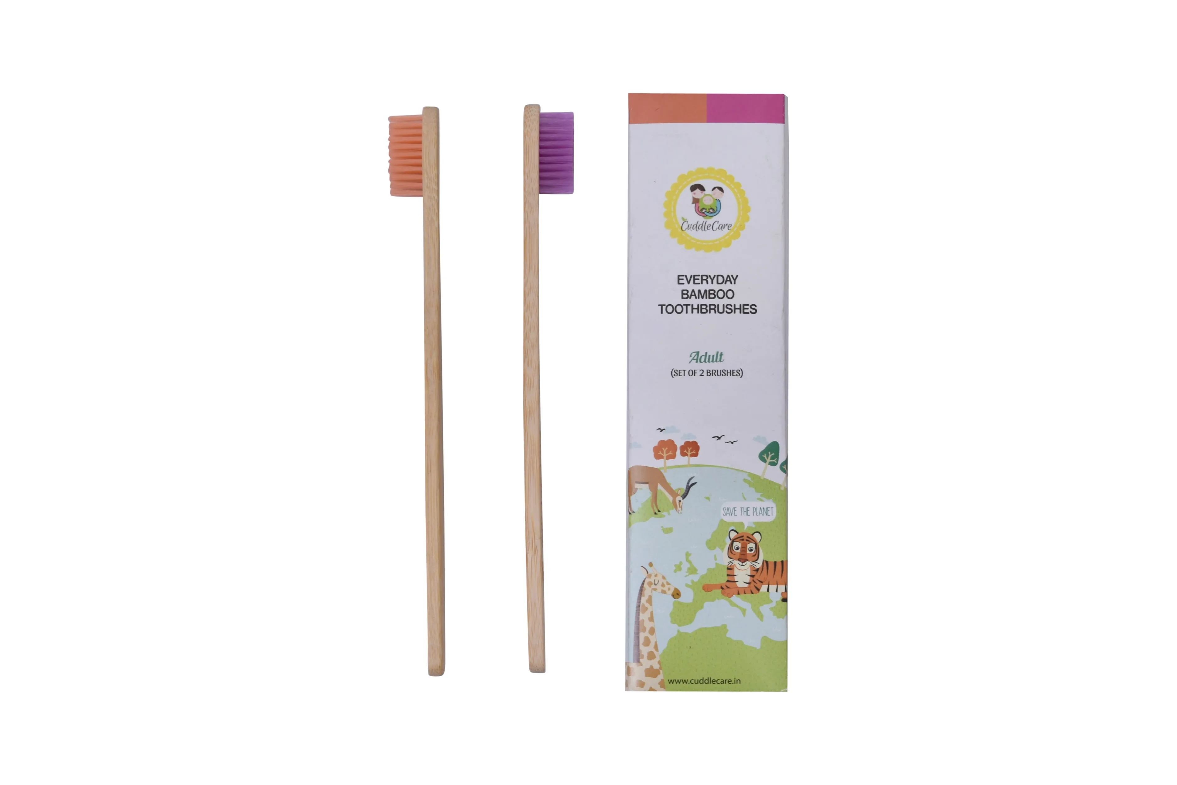 Everyday Bamboo Toothbrush For Adults (Pack of 2) Purple & Orange