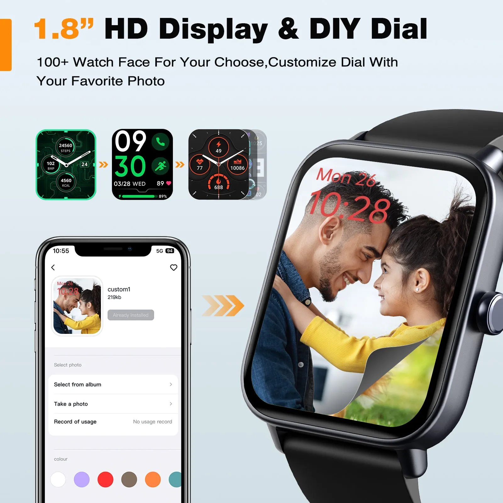 Fitpolo IDW19 Smart Watch for Men Women,1.8” Touchscreen Fitness Tracker Watch for Android iPhone