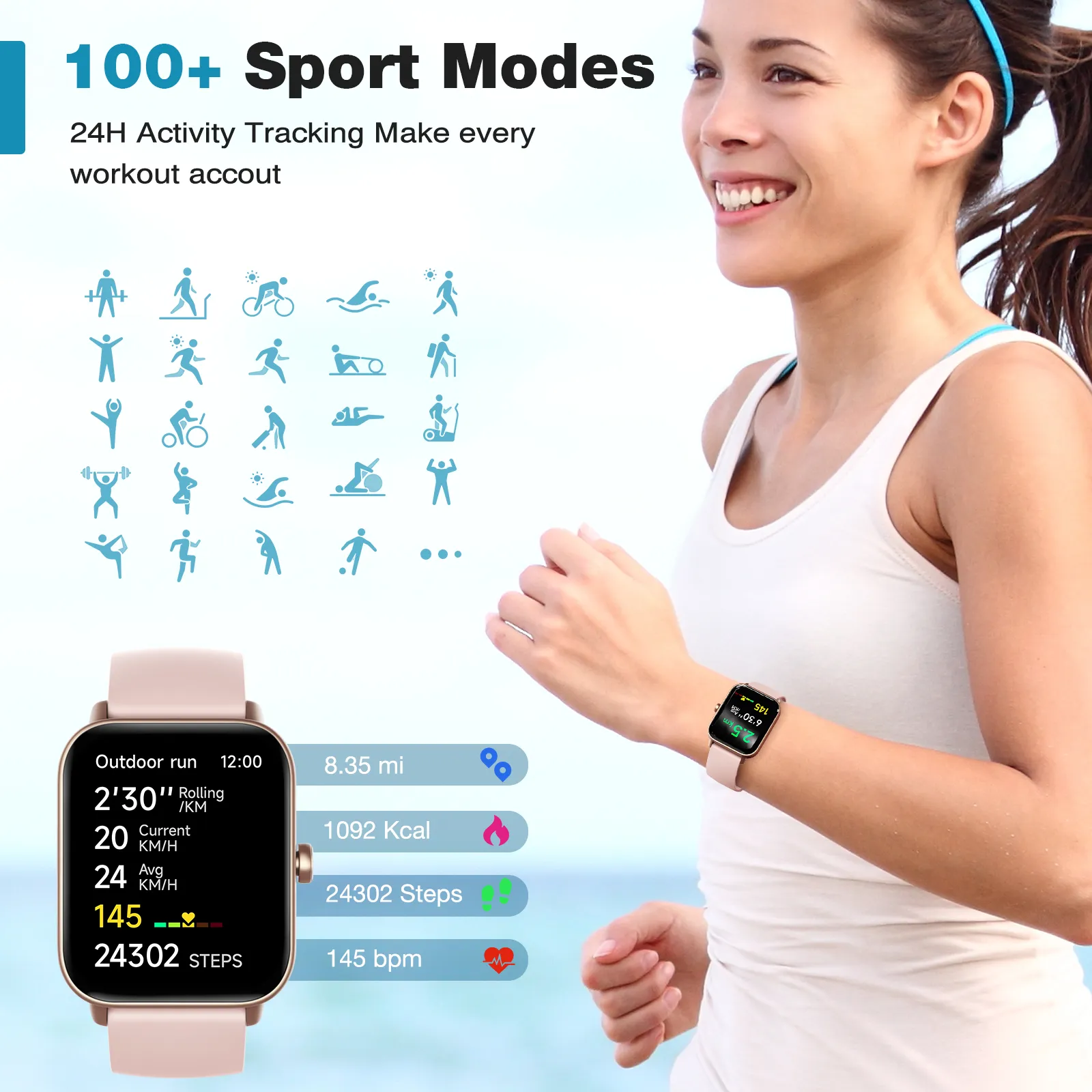 Fitpolo IDW19 Smart Watch for Men Women,1.8” Touchscreen Fitness Tracker Watch for Android iPhone